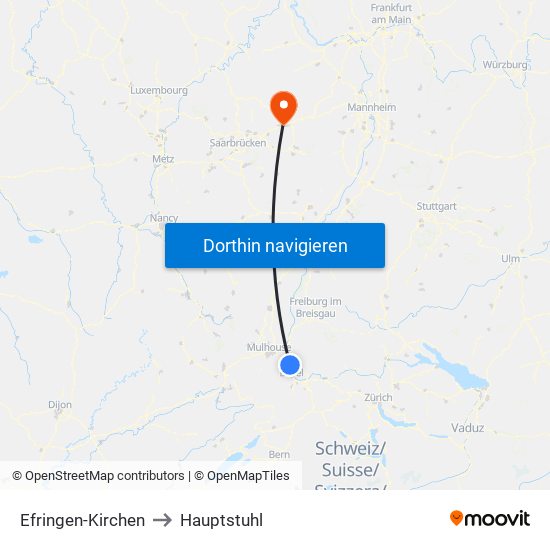 Efringen-Kirchen to Hauptstuhl map