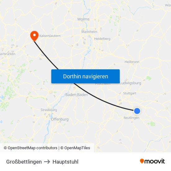 Großbettlingen to Hauptstuhl map