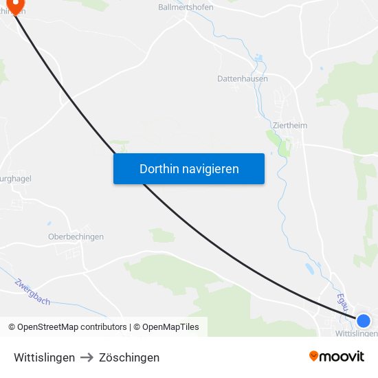 Wittislingen to Zöschingen map