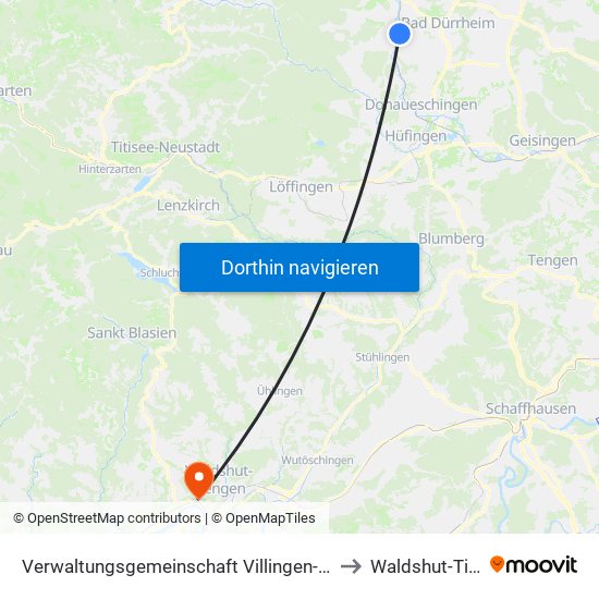 Verwaltungsgemeinschaft Villingen-Schwenningen to Waldshut-Tiengen map