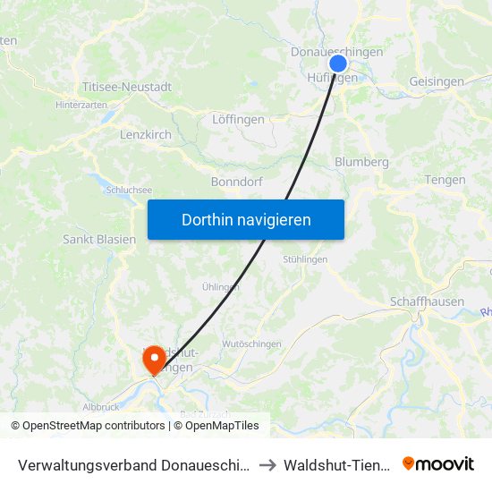 Verwaltungsverband Donaueschingen to Waldshut-Tiengen map