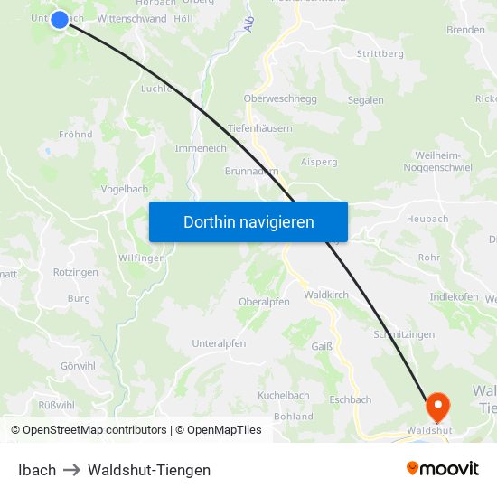 Ibach to Waldshut-Tiengen map