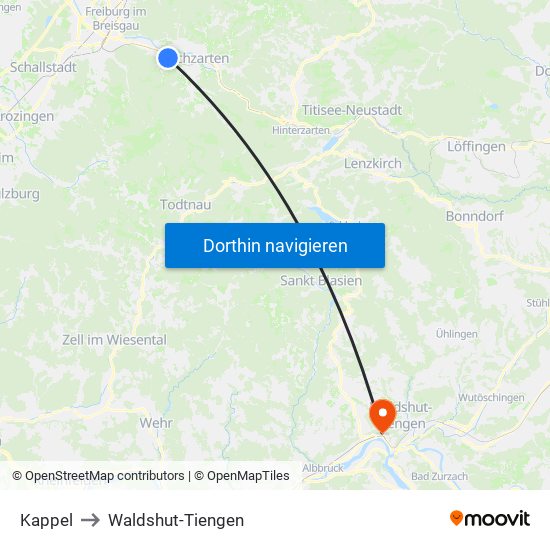 Kappel to Waldshut-Tiengen map