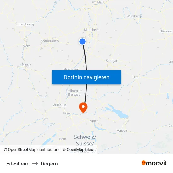 Edesheim to Dogern map