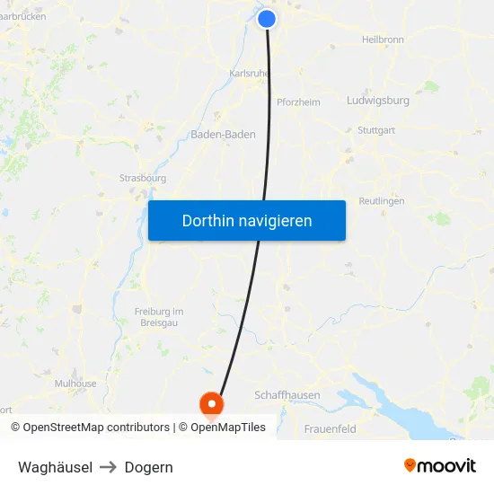 Waghäusel to Dogern map