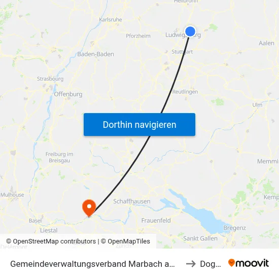 Gemeindeverwaltungsverband Marbach am Neckar to Dogern map