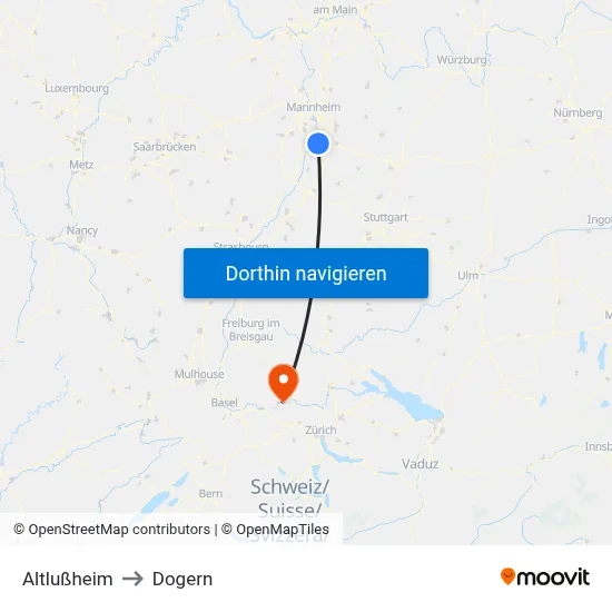 Altlußheim to Dogern map