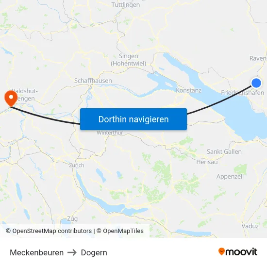 Meckenbeuren to Dogern map