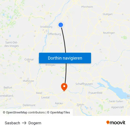 Sasbach to Dogern map