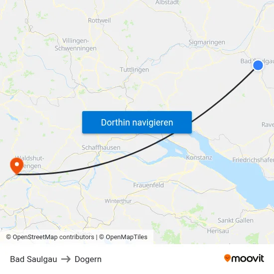 Bad Saulgau to Dogern map