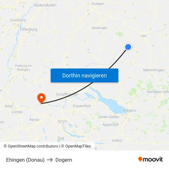 Ehingen (Donau) to Dogern map