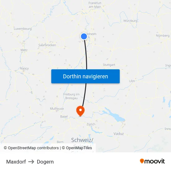 Maxdorf to Dogern map