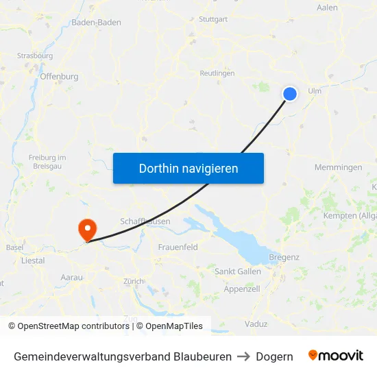 Gemeindeverwaltungsverband Blaubeuren to Dogern map