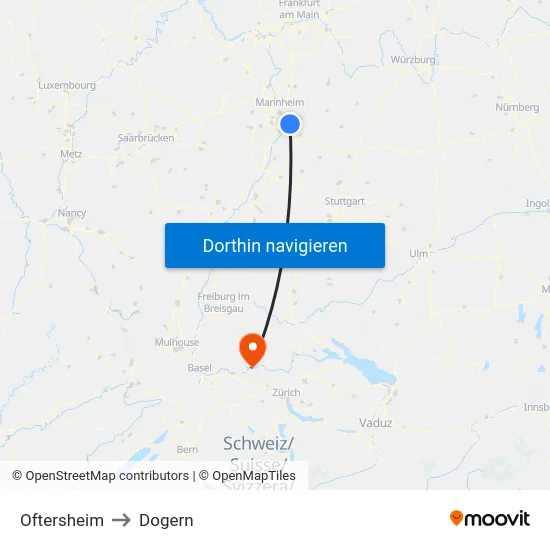 Oftersheim to Dogern map
