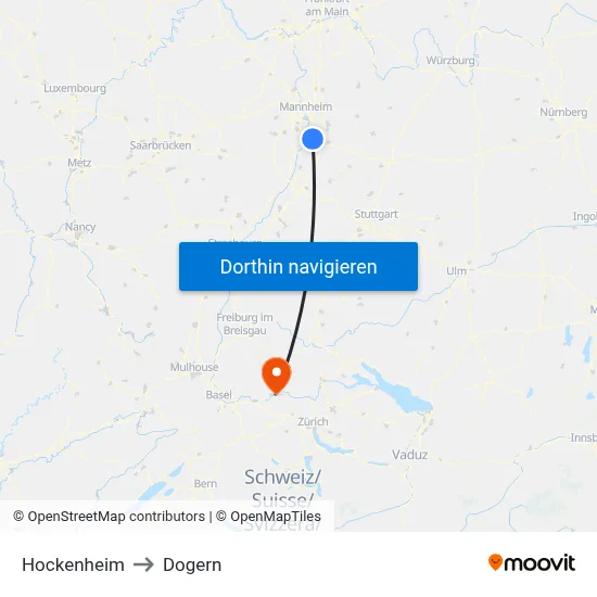 Hockenheim to Dogern map