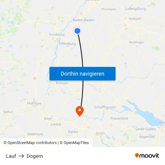 Lauf to Dogern map