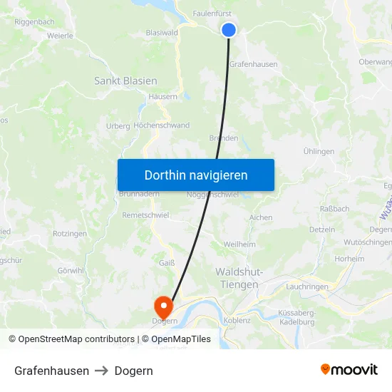 Grafenhausen to Dogern map