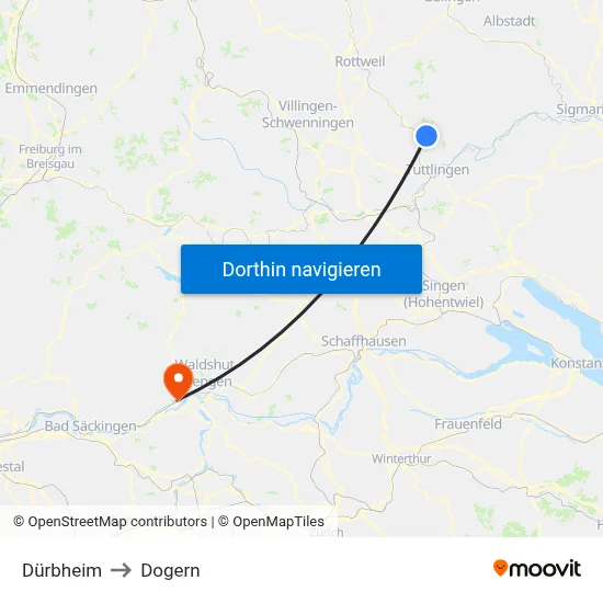 Dürbheim to Dogern map