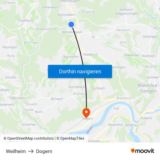 Weilheim to Dogern map