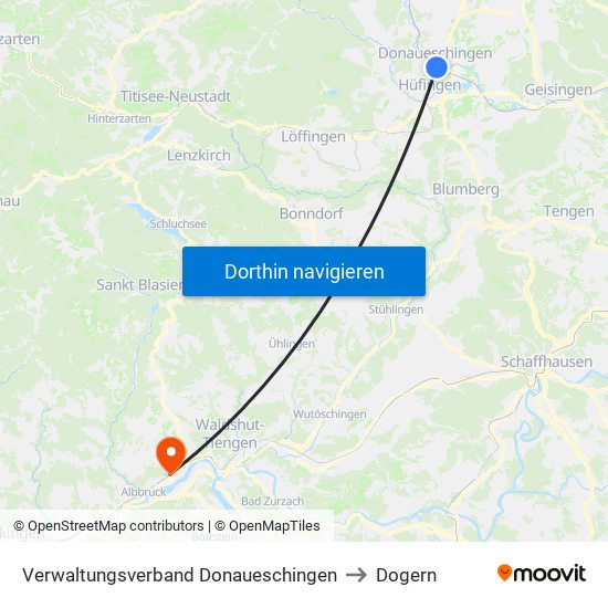 Verwaltungsverband Donaueschingen to Dogern map