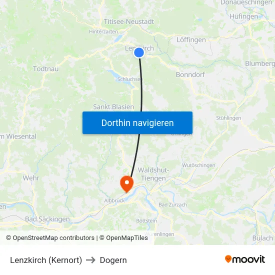 Lenzkirch (Kernort) to Dogern map