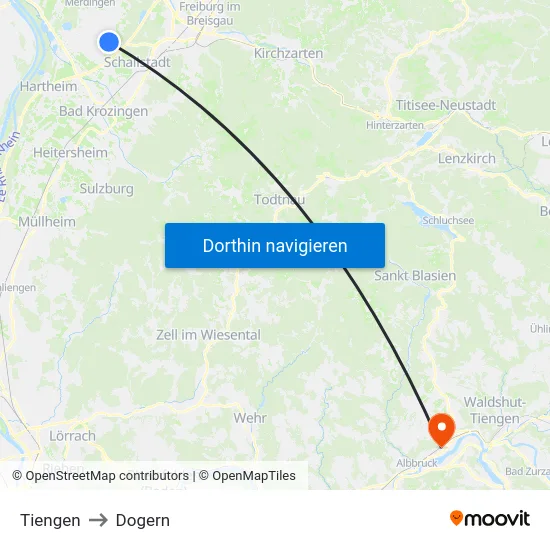 Tiengen to Dogern map