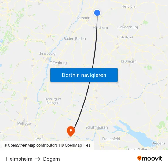 Helmsheim to Dogern map