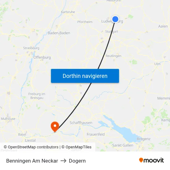 Benningen Am Neckar to Dogern map
