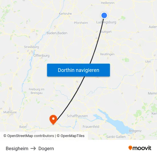 Besigheim to Dogern map