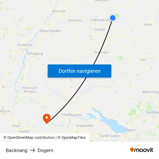 Backnang to Dogern map