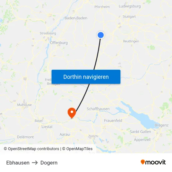 Ebhausen to Dogern map