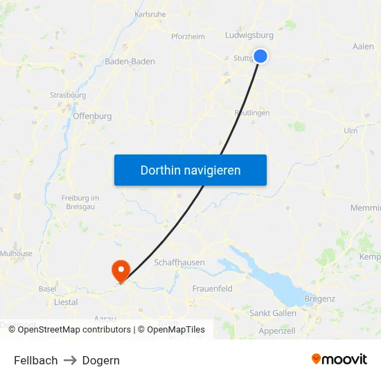 Fellbach to Dogern map