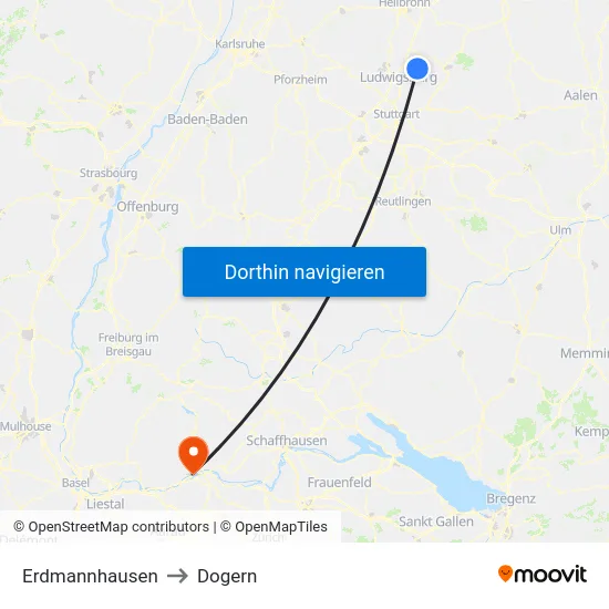 Erdmannhausen to Dogern map