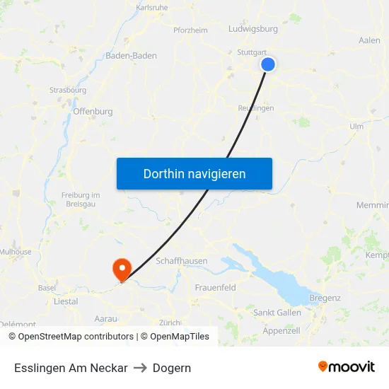 Esslingen Am Neckar to Dogern map