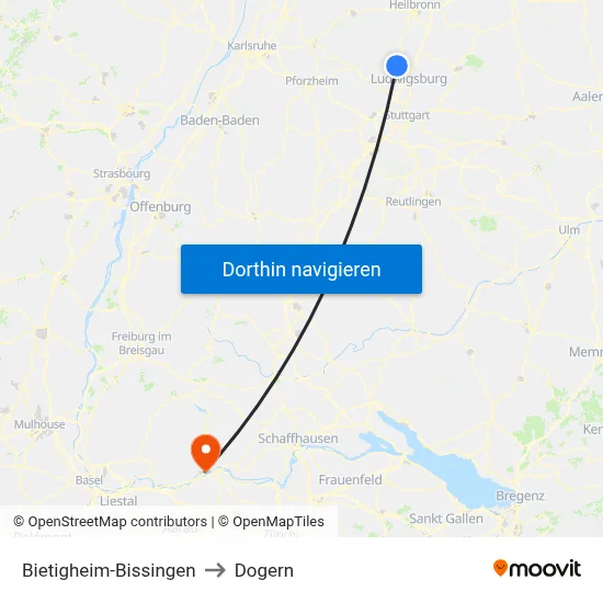 Bietigheim-Bissingen to Dogern map