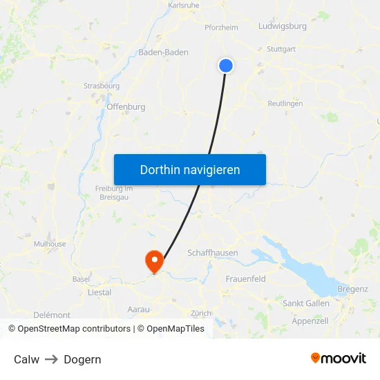 Calw to Dogern map