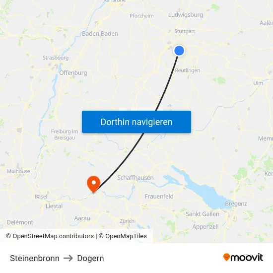 Steinenbronn to Dogern map