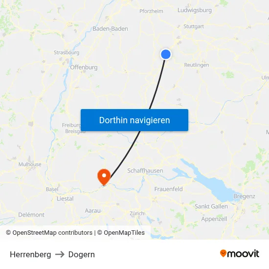 Herrenberg to Dogern map