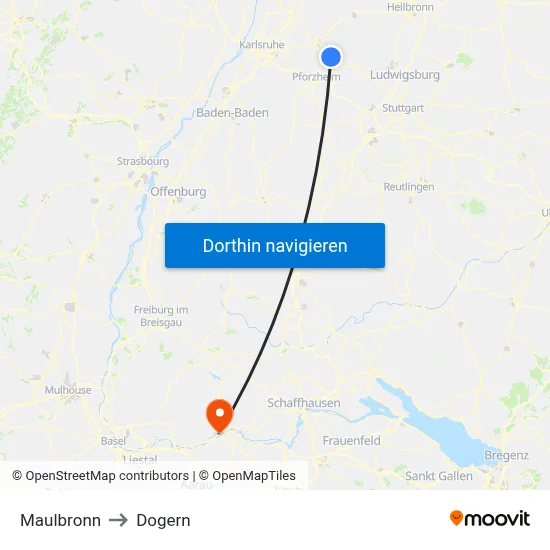 Maulbronn to Dogern map
