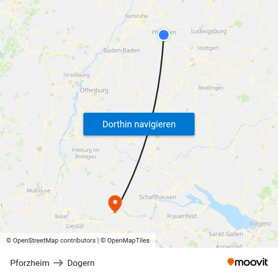 Pforzheim to Dogern map