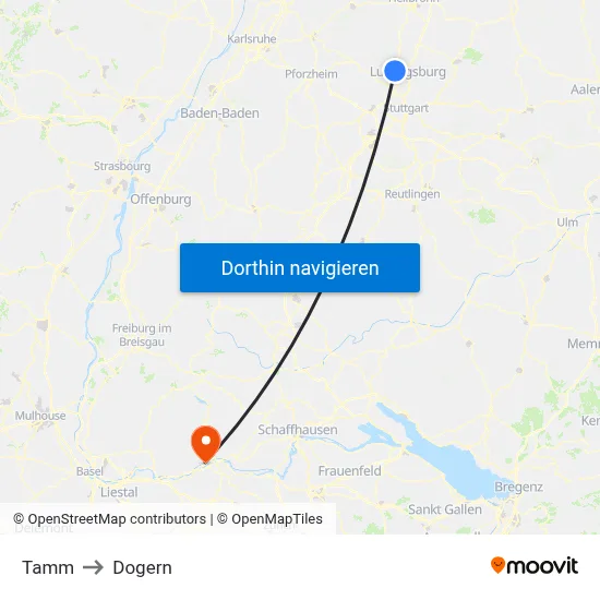 Tamm to Dogern map