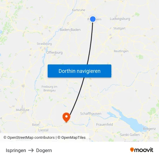 Ispringen to Dogern map