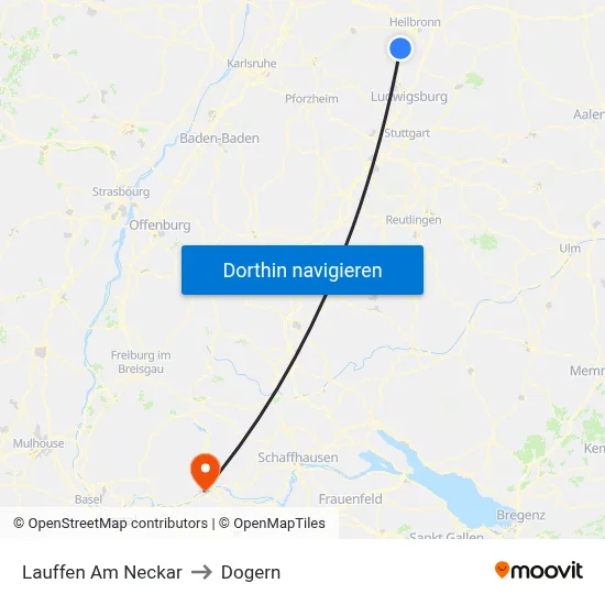 Lauffen Am Neckar to Dogern map