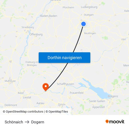 Schönaich to Dogern map