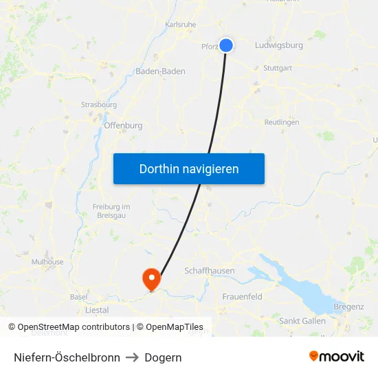 Niefern-Öschelbronn to Dogern map