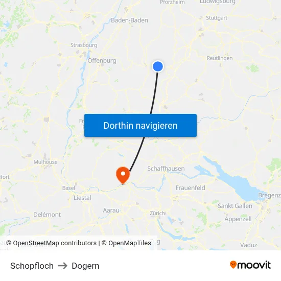 Schopfloch to Dogern map