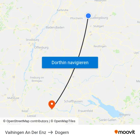 Vaihingen An Der Enz to Dogern map