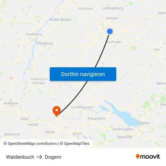 Waldenbuch to Dogern map