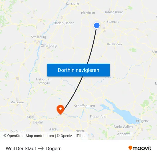 Weil Der Stadt to Dogern map
