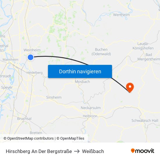 Hirschberg An Der Bergstraße to Weißbach map